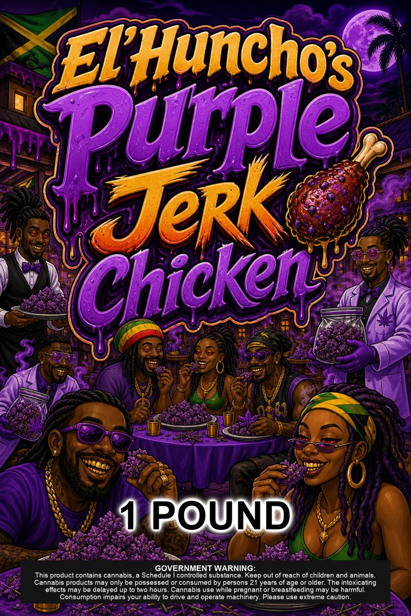 El'Huncho's Purple 🍗 Jerk Chicken custom 6x9 pound bag sticker / turkey-bag flavor label