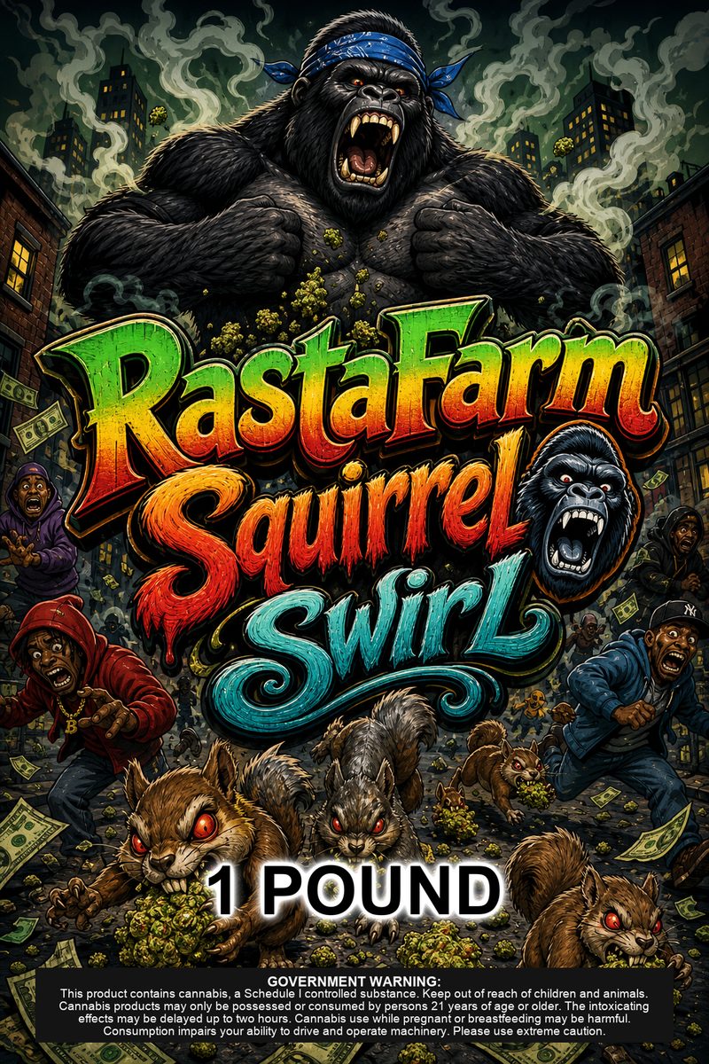 RastaFarm Squirrel 🦍 Swirl custom 6x9 pound bag sticker / turkey-bag flavor label