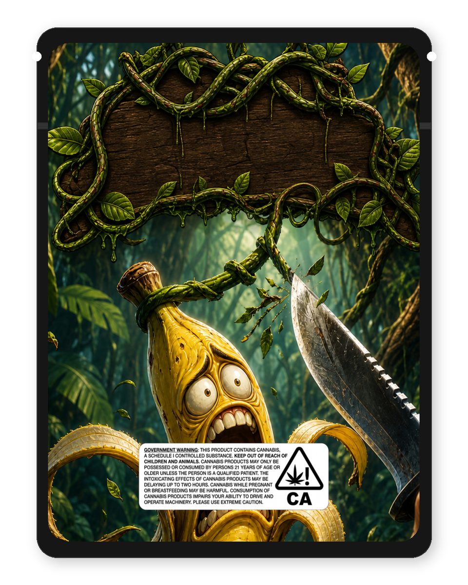 Bad Banana custom 4"x5" mylar bag design (back)