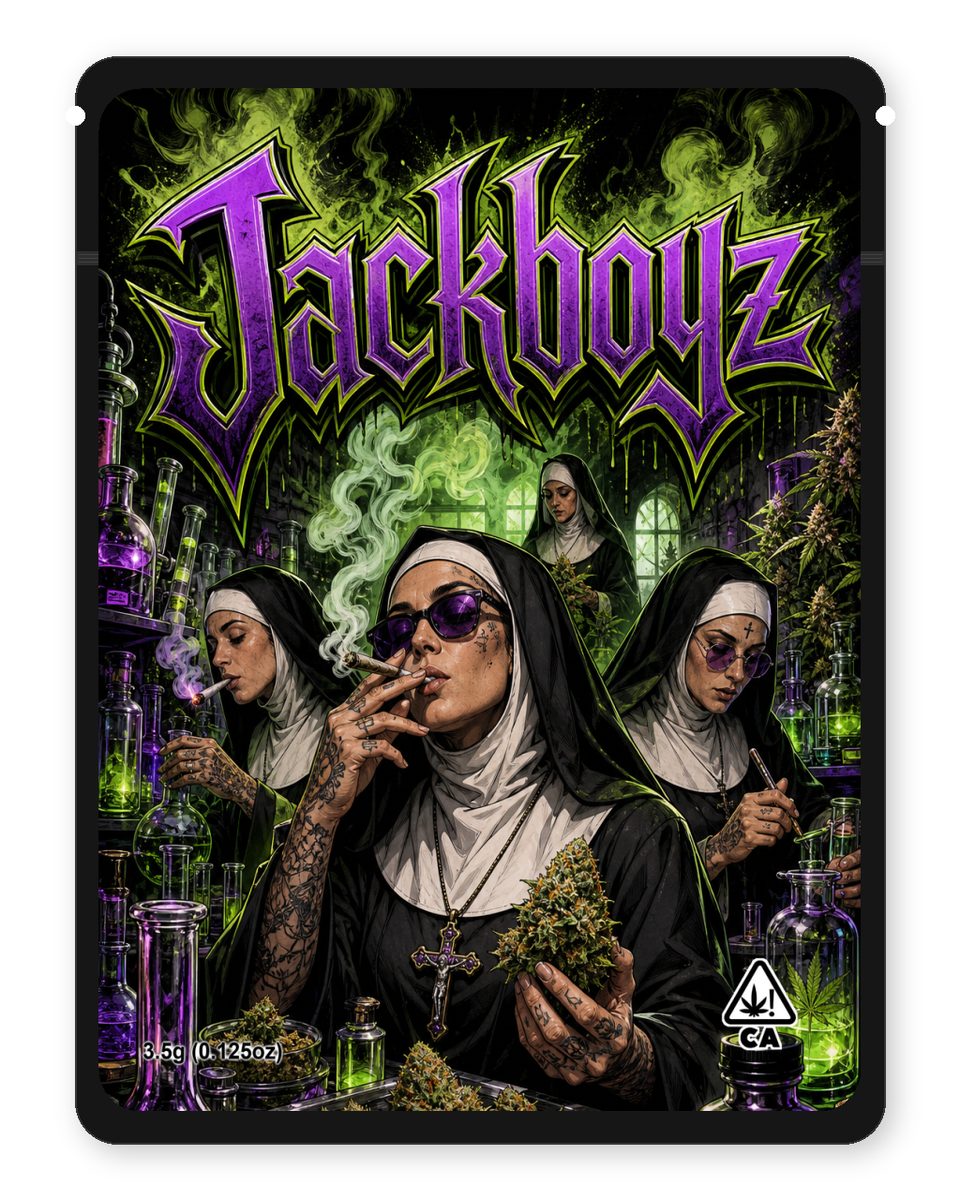 Jackboyz custom 4"x5" mylar bag design (front)