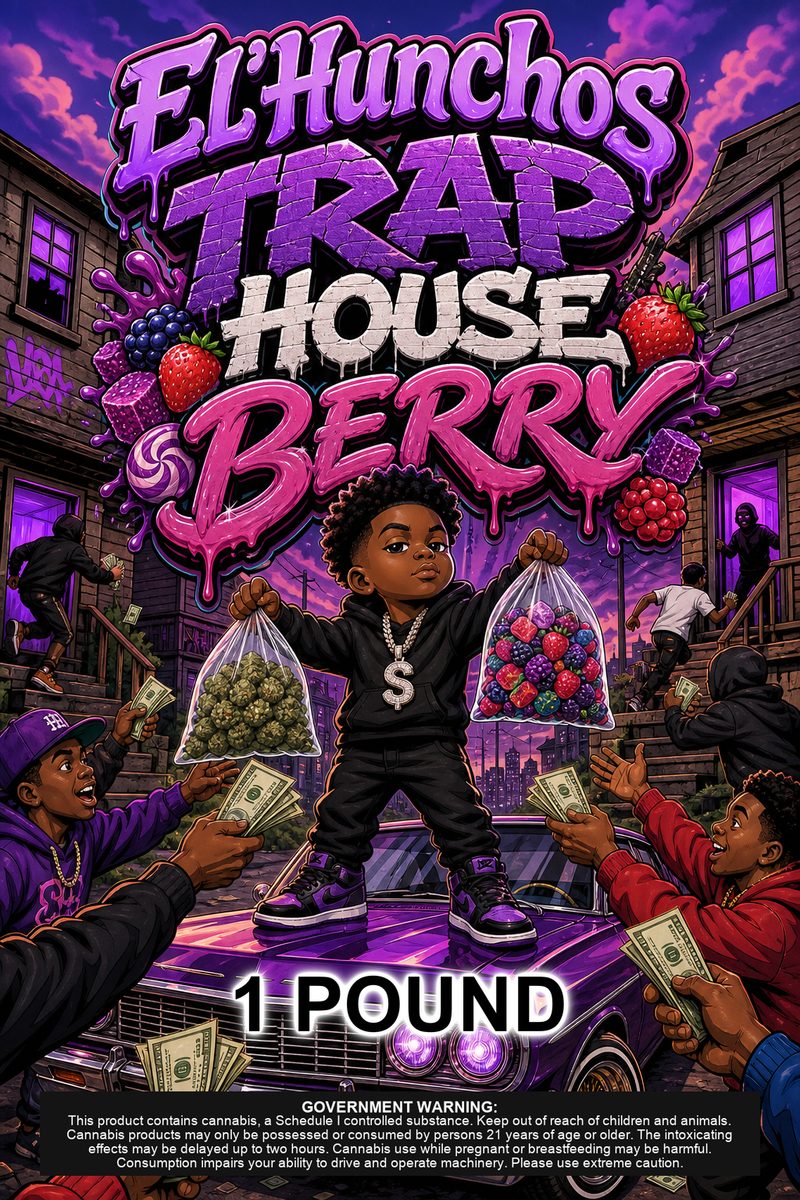 El'Hunchos Trap House Berry custom 6x9 pound bag sticker / turkey-bag flavor label