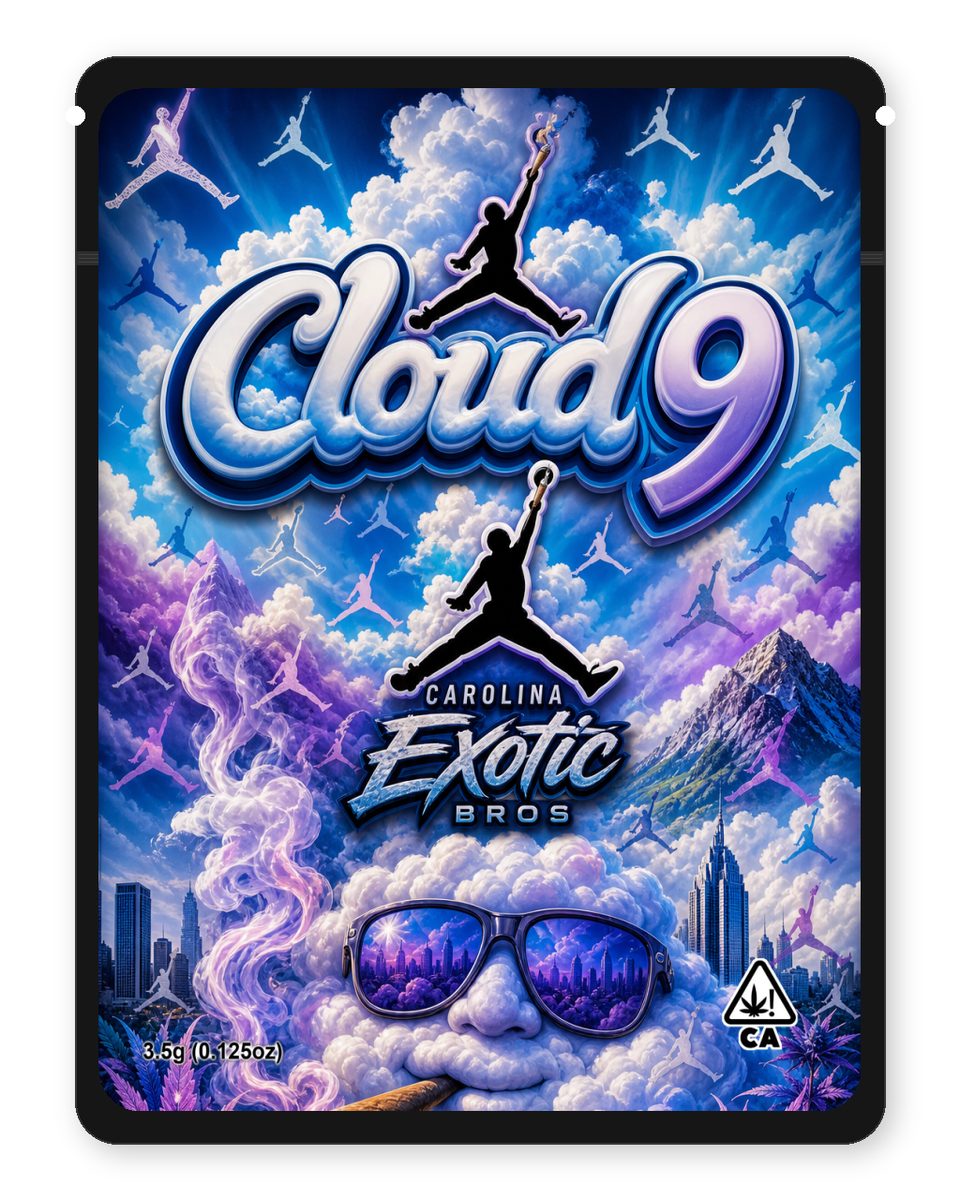 Cloud 9 custom 4"x5" mylar bag design (front)