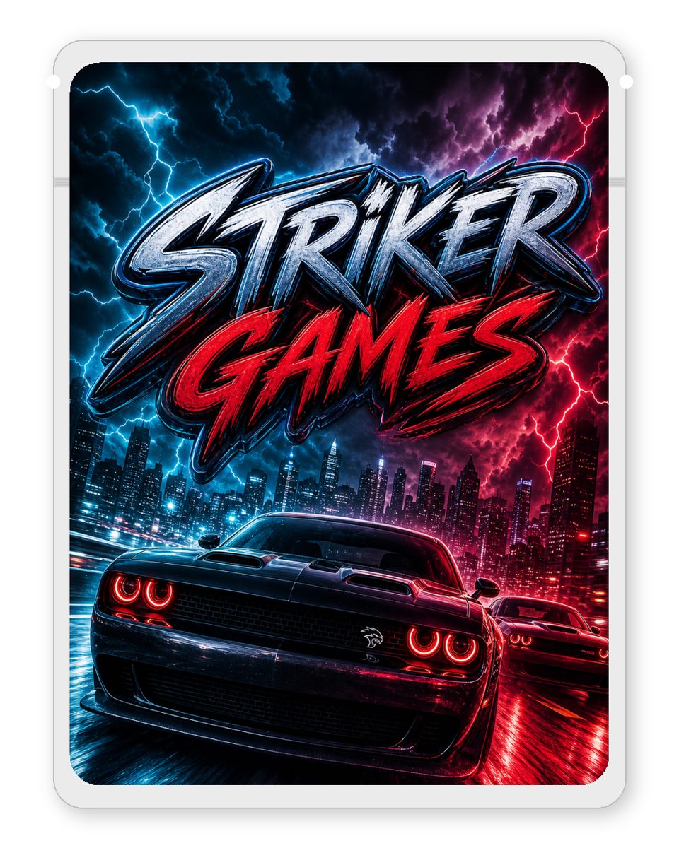STRIKER GAMES custom 4"x5" mylar bag design (front)