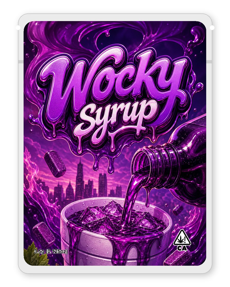 Wocky syrup custom 4"x5" mylar bag design (front)