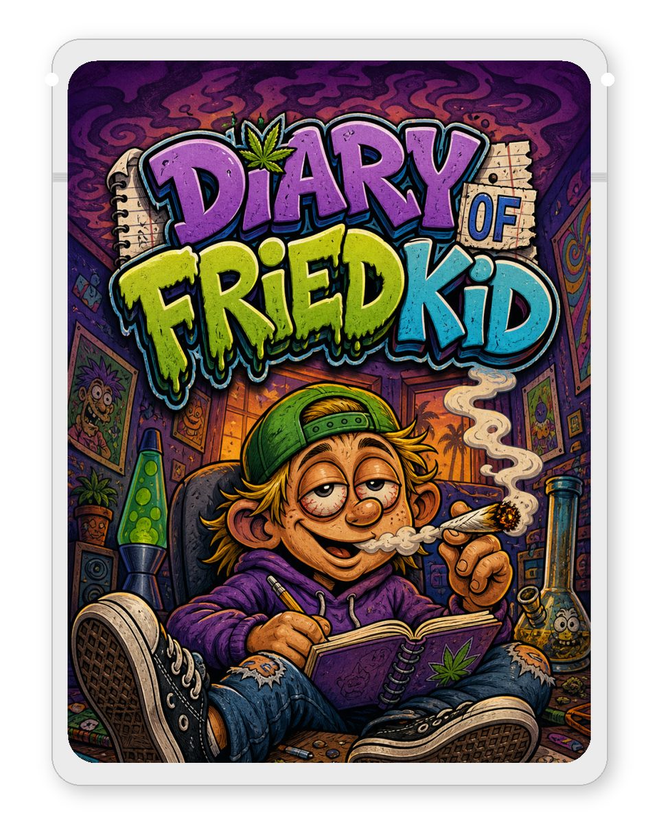 Diary Of Fried Kid custom 4"x5" mylar bag design (front)
