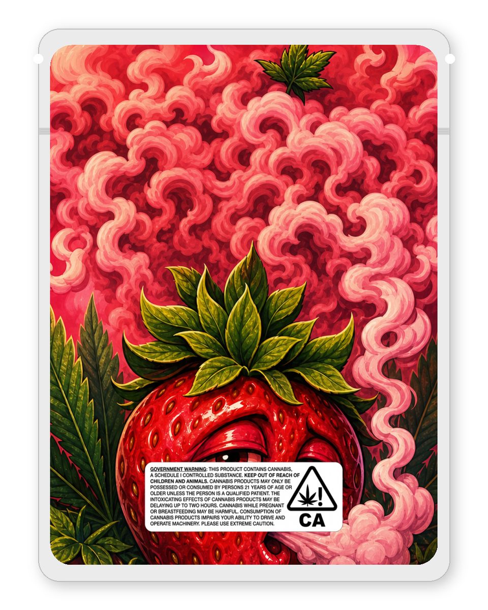 strawberry cough custom 4"x5" mylar bag design (back)