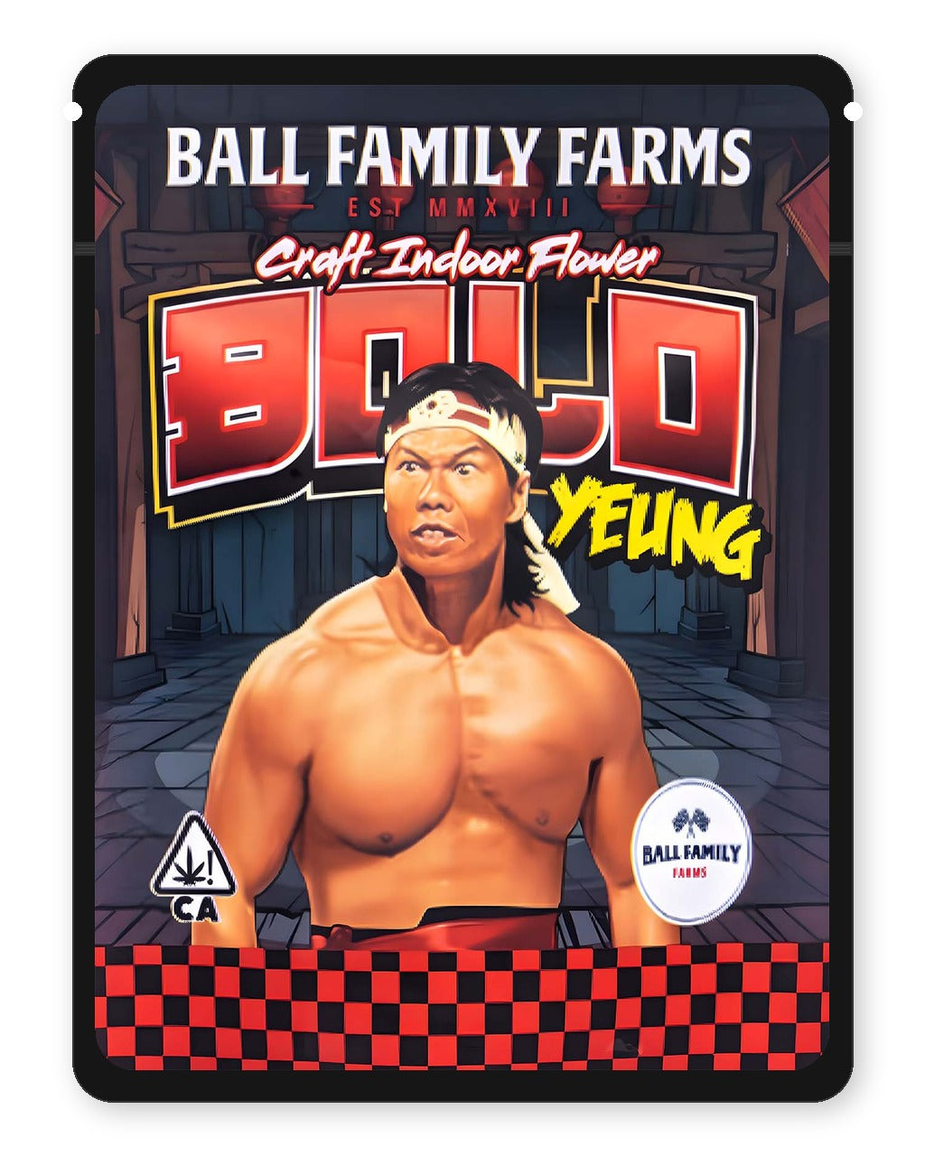 Bolo 3.5g Mylar Sticker Bags Ball Family Farms - Front Design