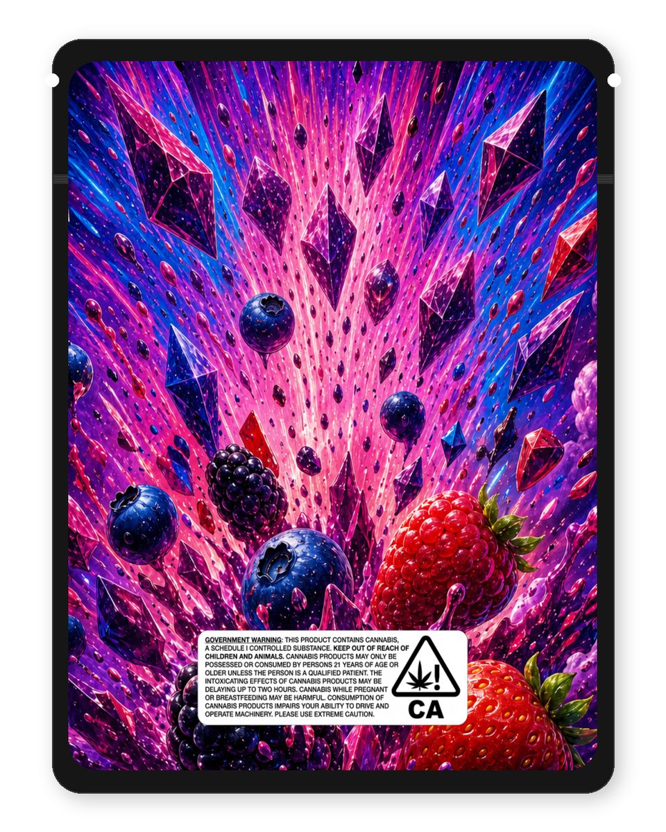 Boom Berries custom 4"x5" mylar bag design (back)