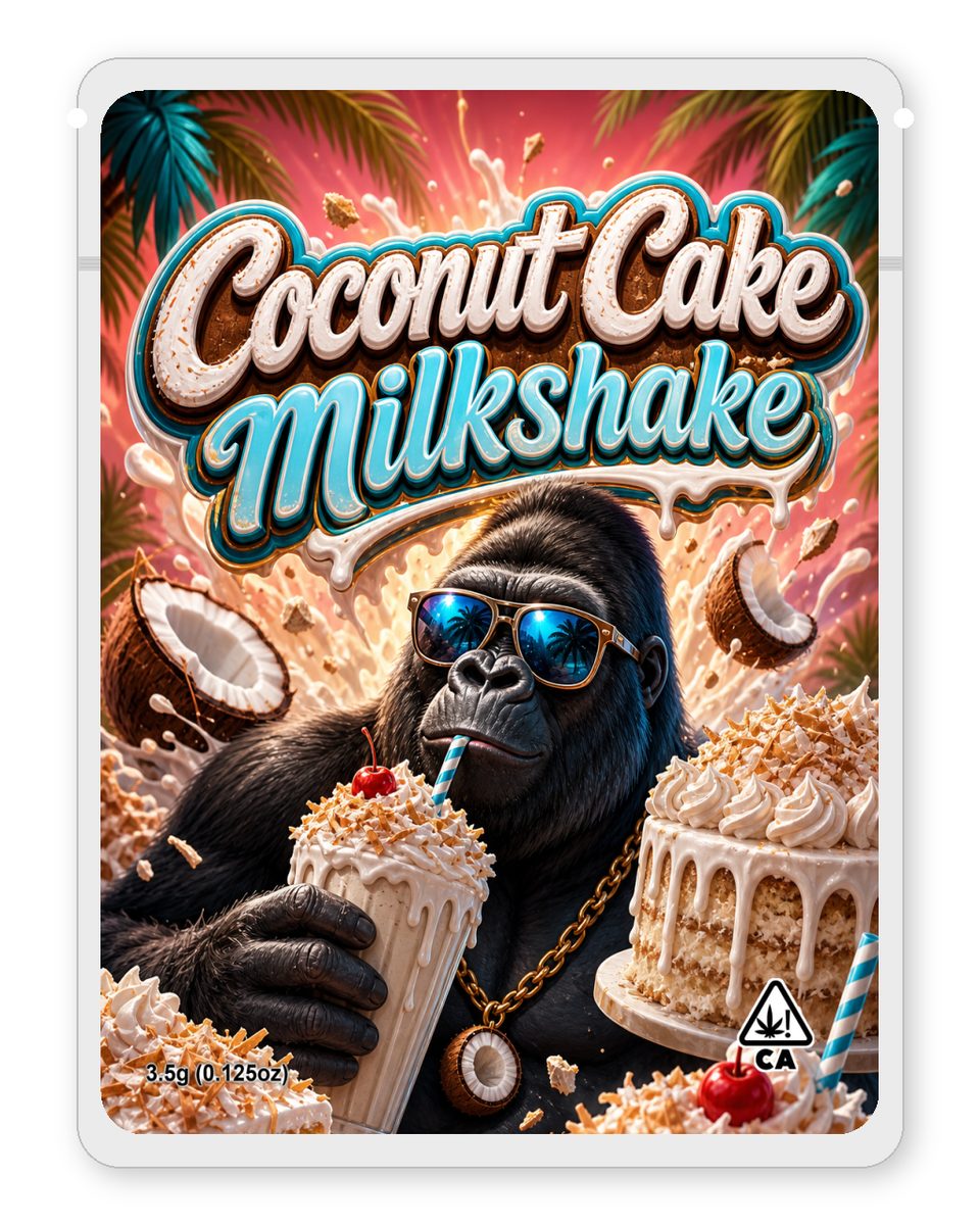 Coconut Cake milkshake custom 4"x5" mylar bag design (front)