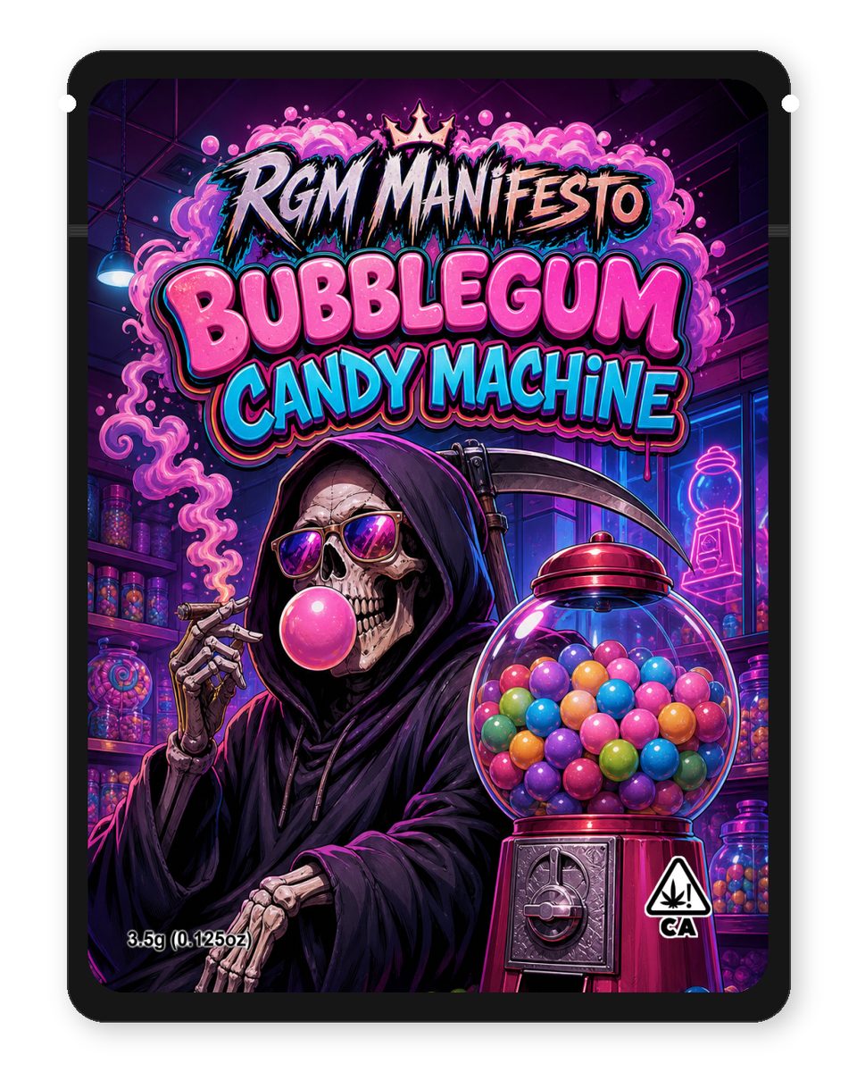 Bubblegum Candy Machine custom 4"x5" mylar bag design (front)