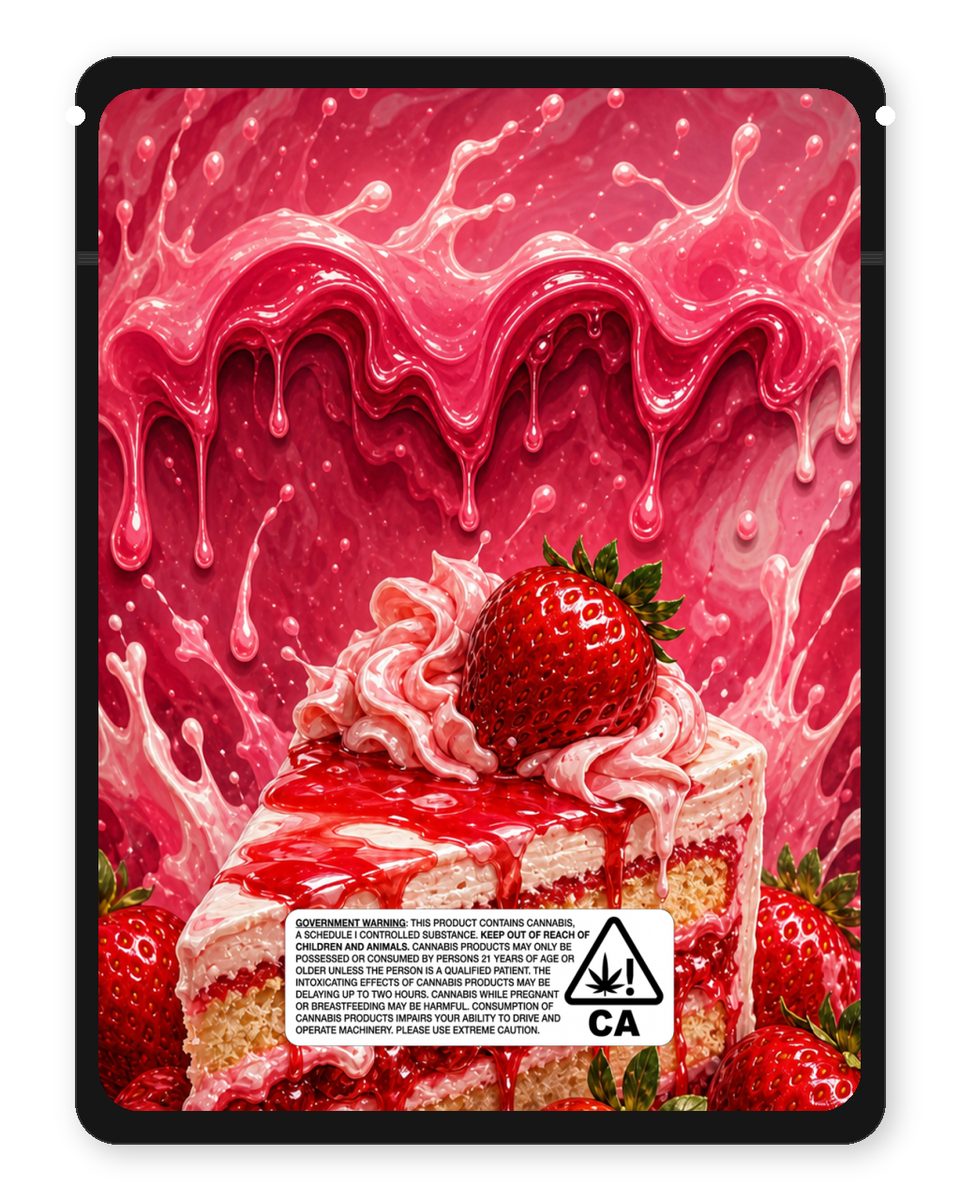 Strawberry cake custom 4"x5" mylar bag design (back)