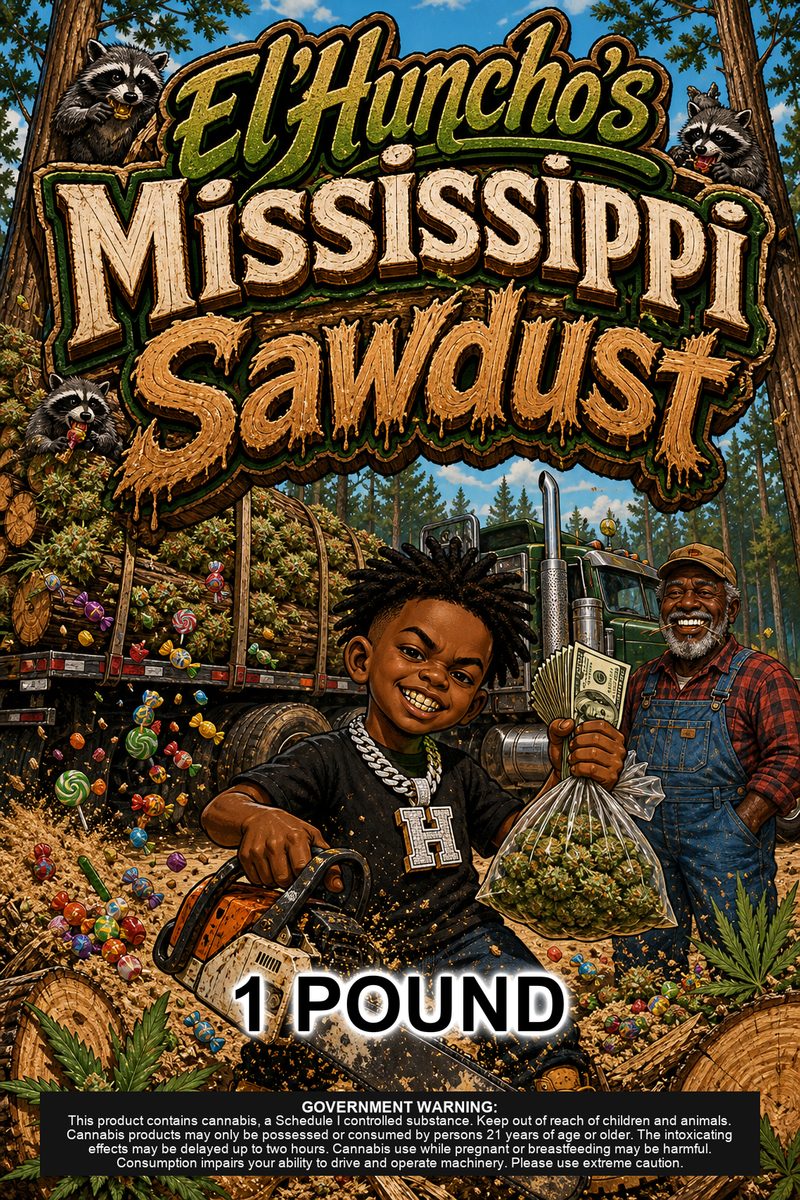 El'Huncho's Mississippi Sawdust custom 6x9 pound bag sticker / turkey-bag flavor label