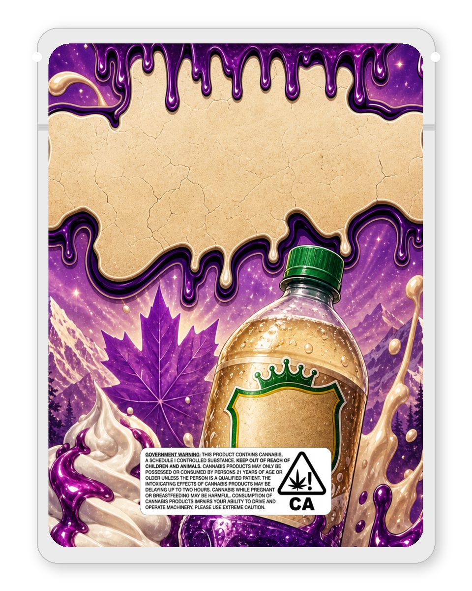 Dirty Canada cream custom 4"x5" mylar bag design (back)