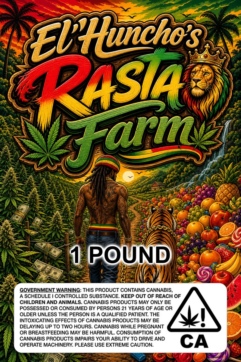 El'Huncho's Rasta 🦁 Farm custom 6x9 pound bag sticker / turkey-bag flavor label