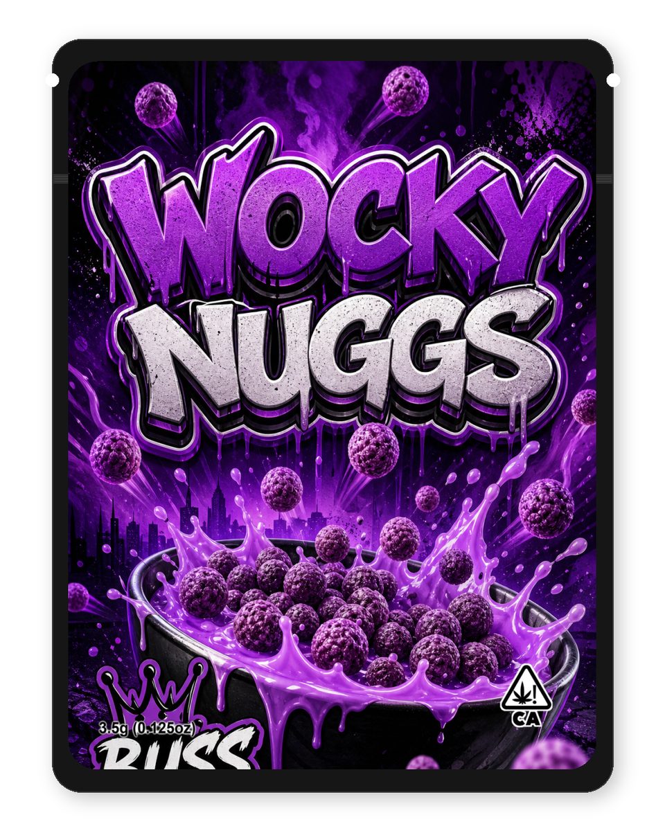 Wocky Nuggs custom 4"x5" mylar bag design (front)