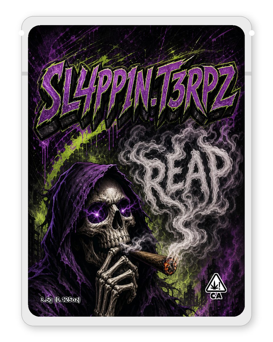 SL4PP1N.T3RPZ custom 4"x5" mylar bag design (front)