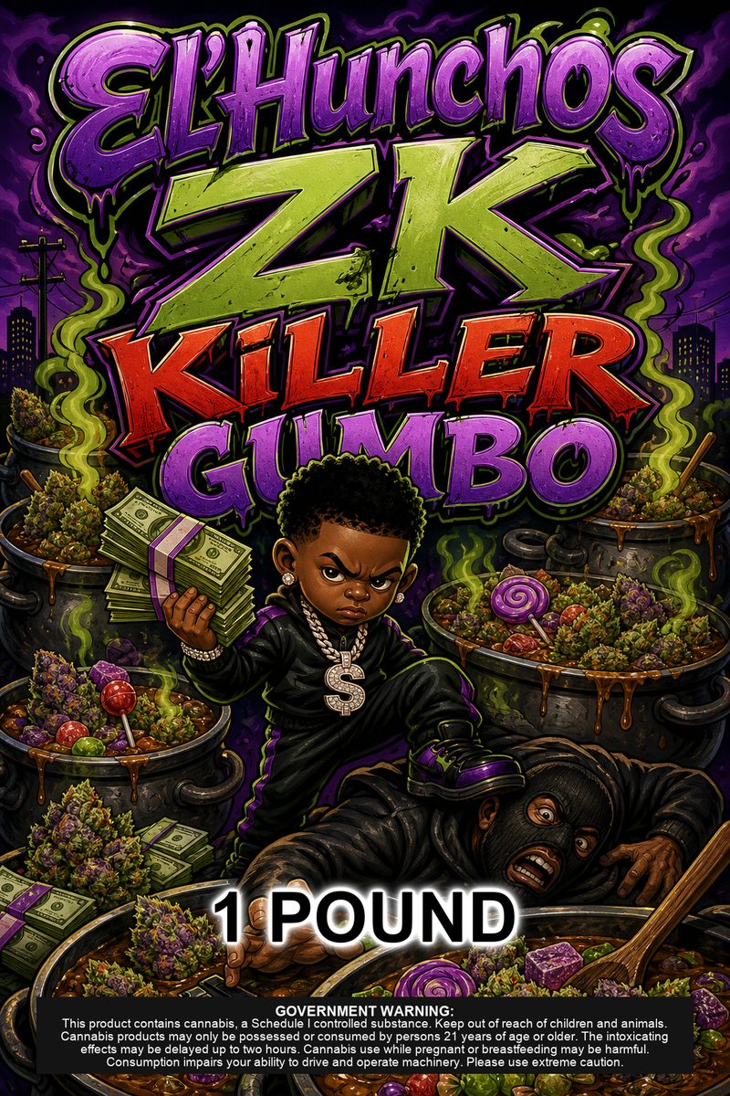 El'Hunchos ZK Killer Gumbo custom 6x9 pound bag sticker / turkey-bag flavor label