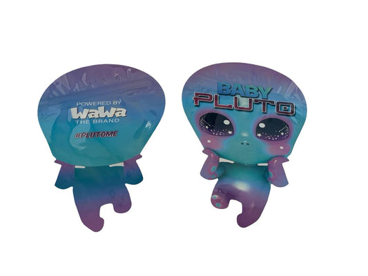 Baby Pluto 3.5g mylar bags two-bag lineup — die-cut alien silhouette front and back, Wawah brand