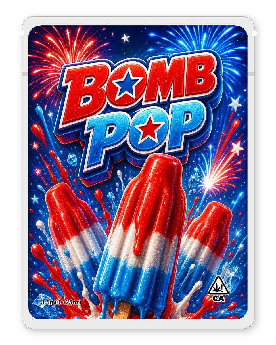 Bomb Pop custom 4"x5" mylar bag design (front)