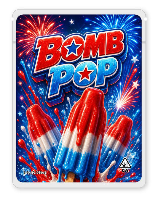 Bomb Pop custom 4"x5" mylar bag design (front)