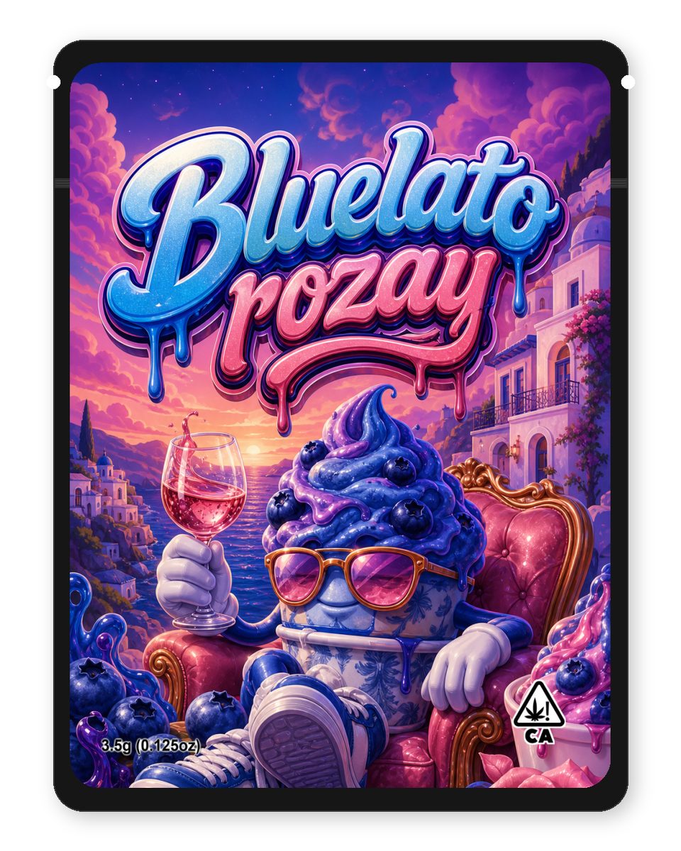 Bluelato rozay custom 4"x5" mylar bag design (front)
