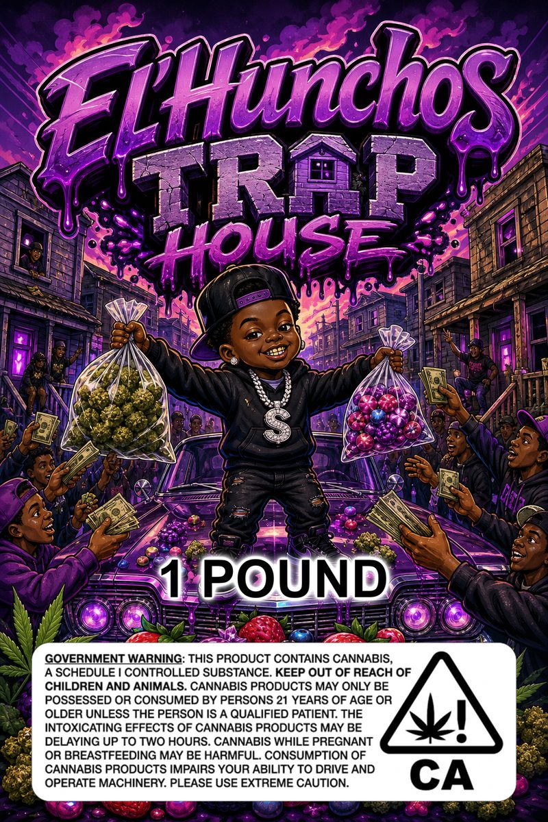 El'Hunchos Trap House Berry custom 6x9 pound bag sticker / turkey-bag flavor label