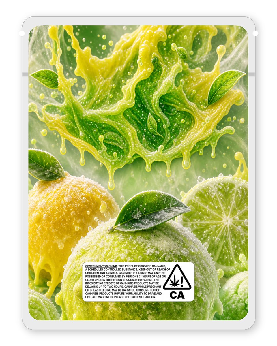 Lemon lime sherbet custom 4"x5" mylar bag design (back)