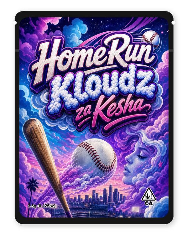 HomeRun Kloudz za Kesha custom 4"x5" mylar bag design (front)