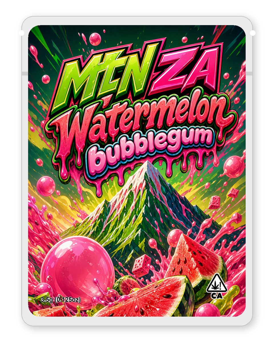 MTN ZA Watermelon bubblegum custom 4"x5" mylar bag design (front)