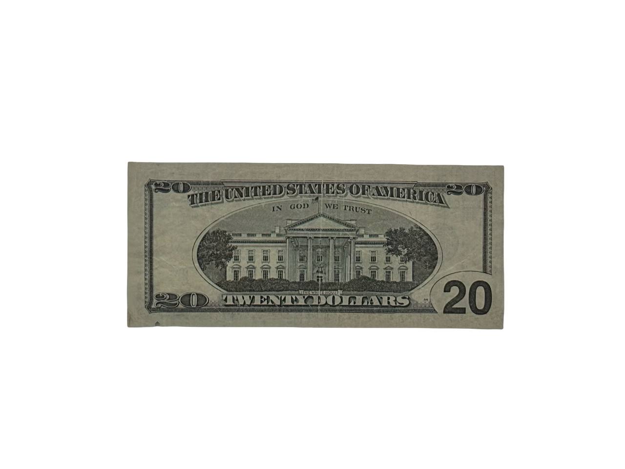 Twenty Dollar Bill 3.5g mylar bag back — White House vignette with bold green 20 denomination, US Federal Reserve Note-style design