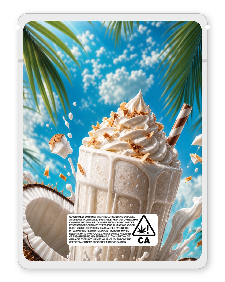 Coconut custom 4"x5" mylar bag design (back)