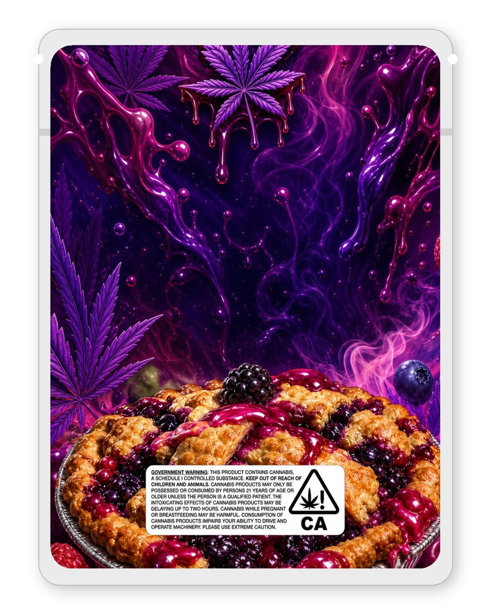 Kush Kat Berry Cobbler custom 4"x5" mylar bag design (back)