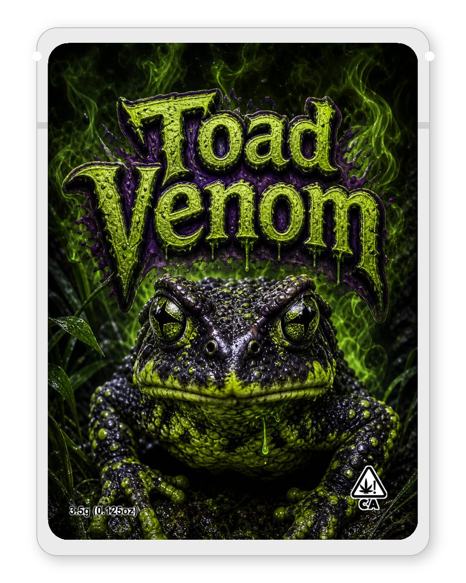 Toad Venom custom 4"x5" mylar bag design (front)