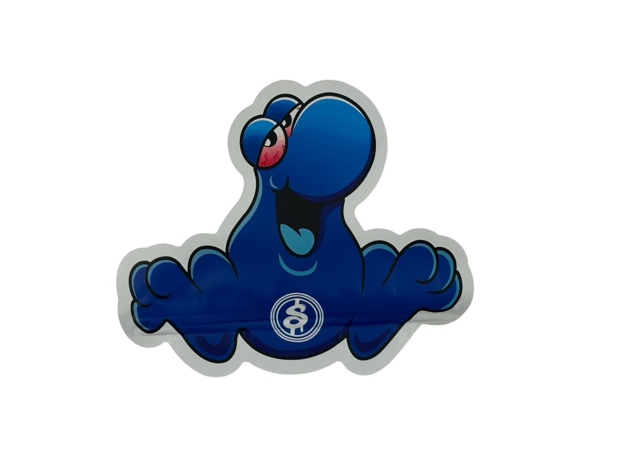 Blue Nerdz 3.5g mylar bag front design — blue blob cartoon character with $Q SherbMoney logo