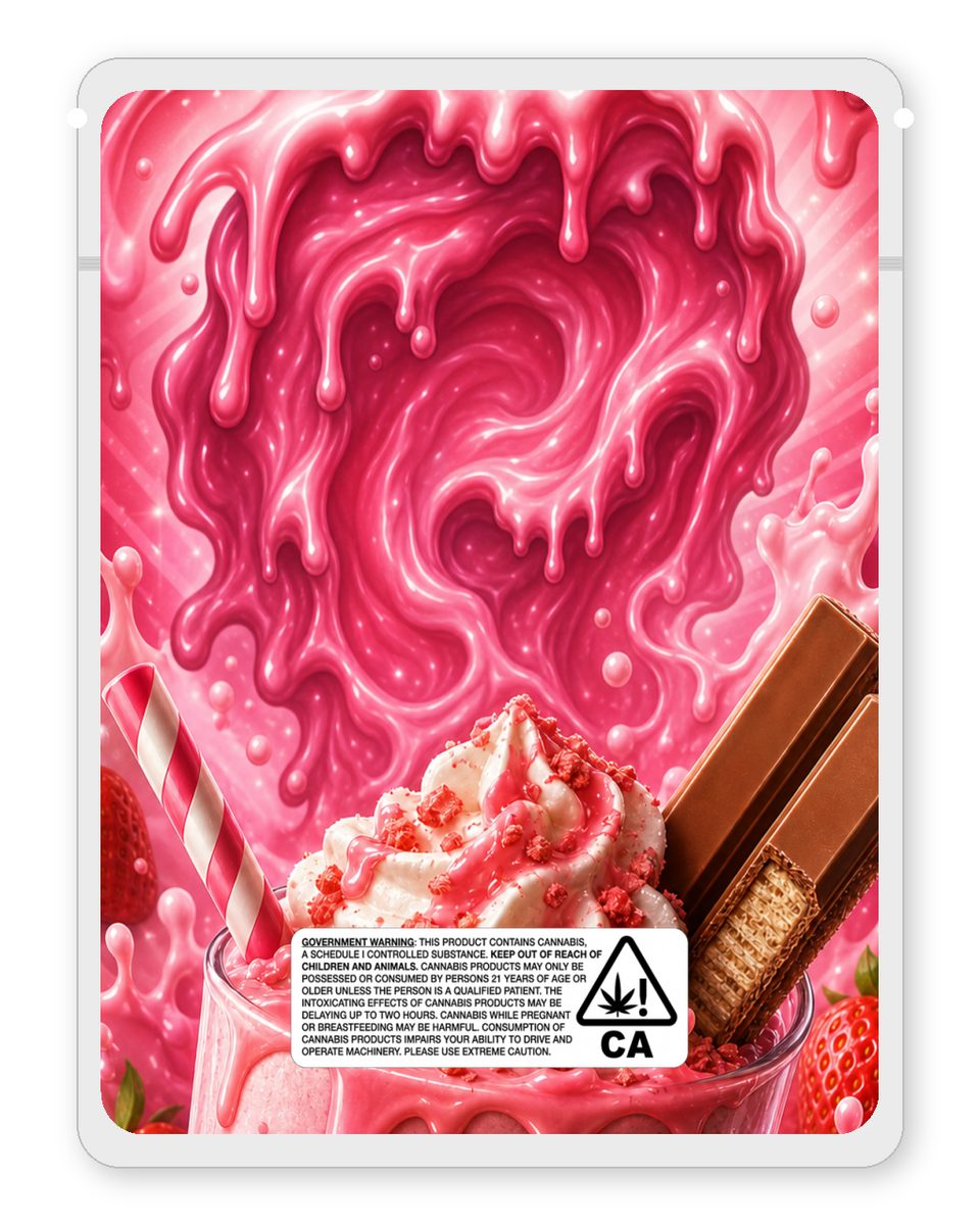 Kush Kat Strawberry Milkshake custom 4"x5" mylar bag design (back)