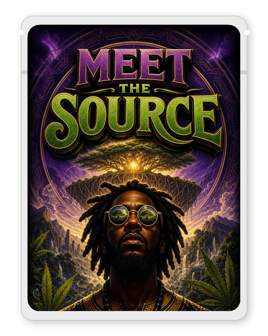 MEET THE SOURCE custom 4"x5" mylar bag design (front)