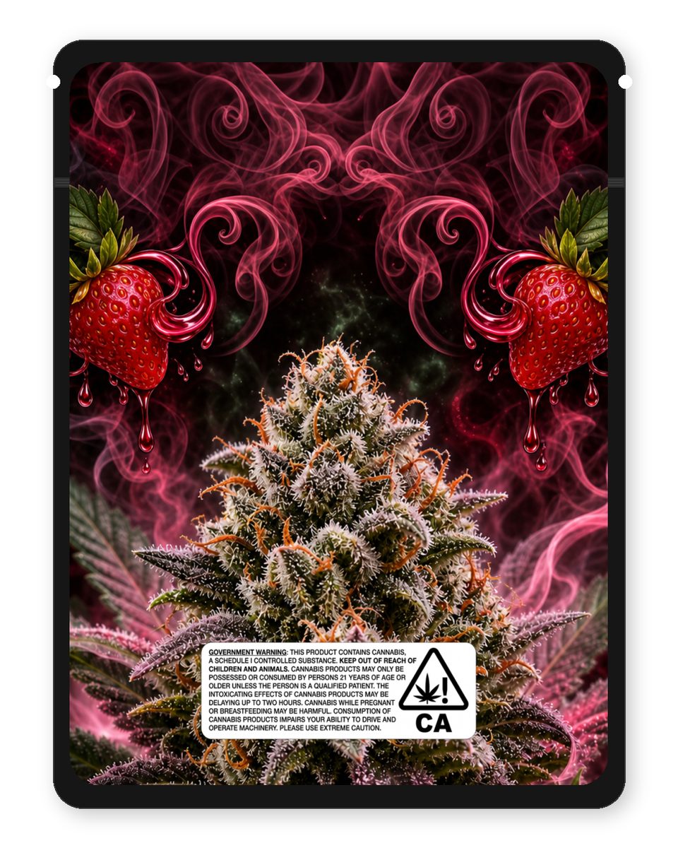 strawberry cough custom 4"x5" mylar bag design (back)