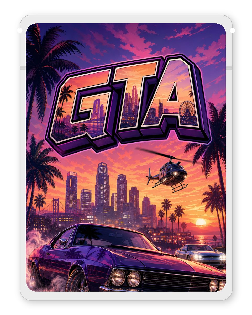 GTA custom 4"x5" mylar bag design (front)