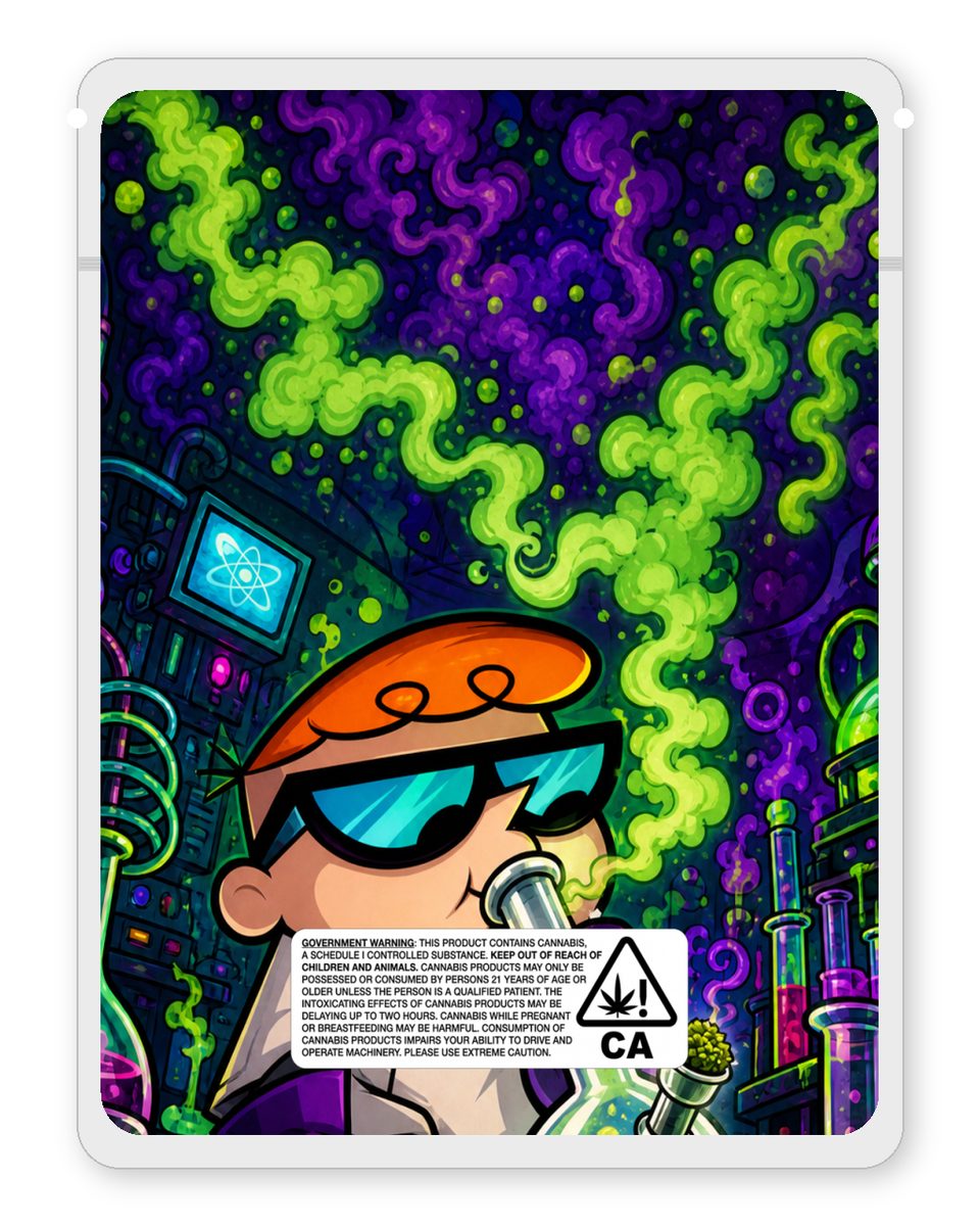 Dexters Zabatory custom 4"x5" mylar bag design (back)