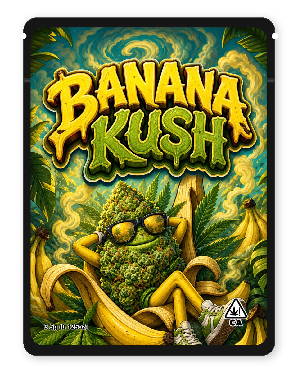 banana kush custom 4"x5" mylar bag design (front)