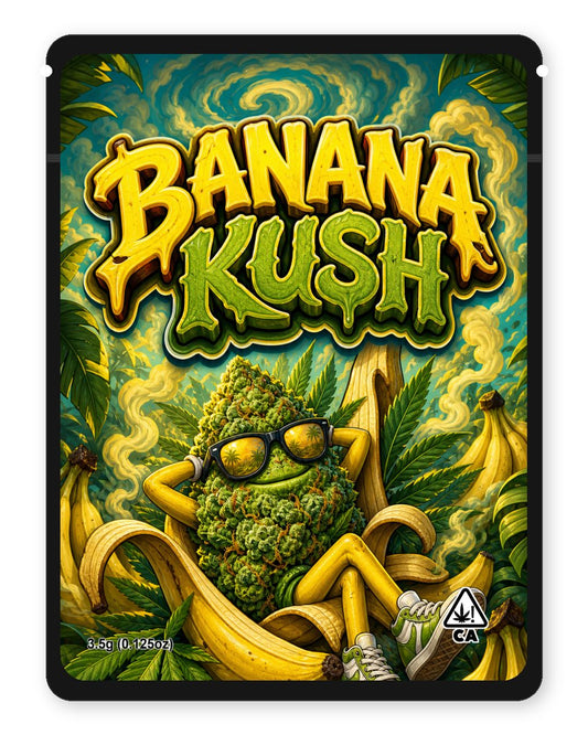 banana kush custom 4"x5" mylar bag design (front)