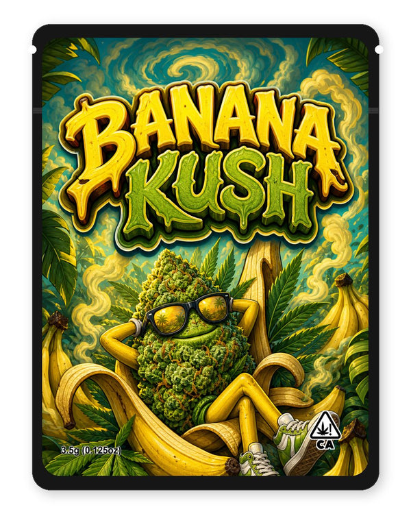 banana kush custom 4"x5" mylar bag design (front)