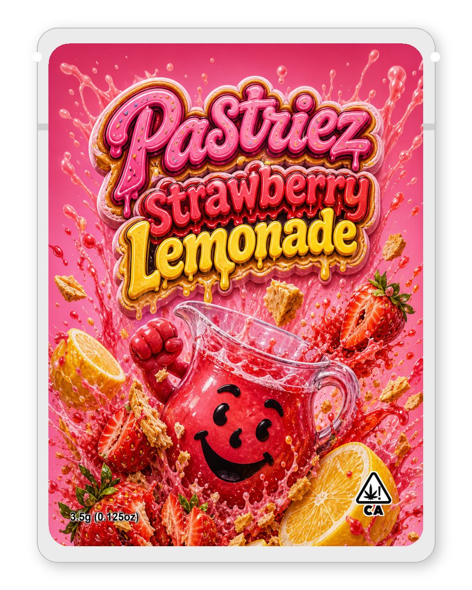 Pastriez strawberry lemonade custom 4"x5" mylar bag design (front)