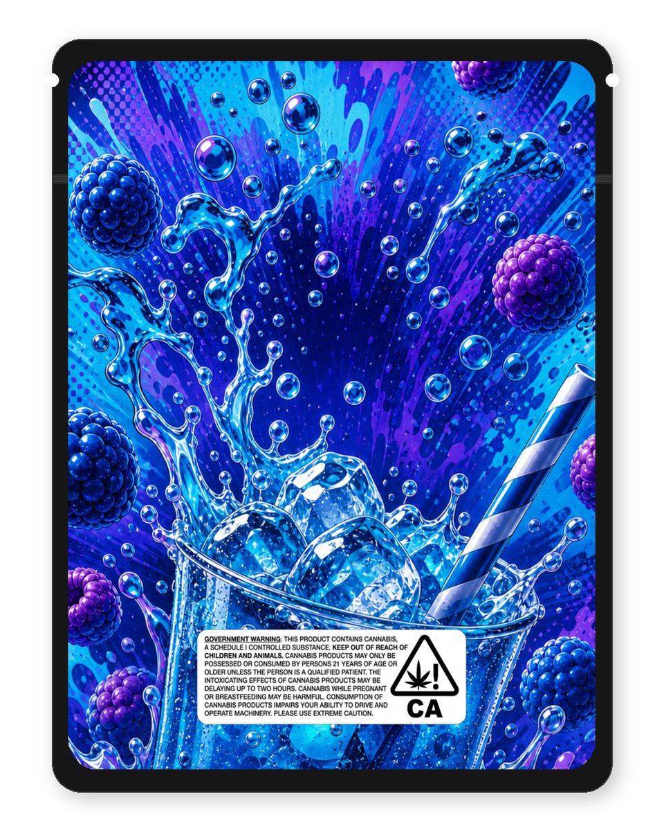 Blue razz soda custom 4"x5" mylar bag design (back)
