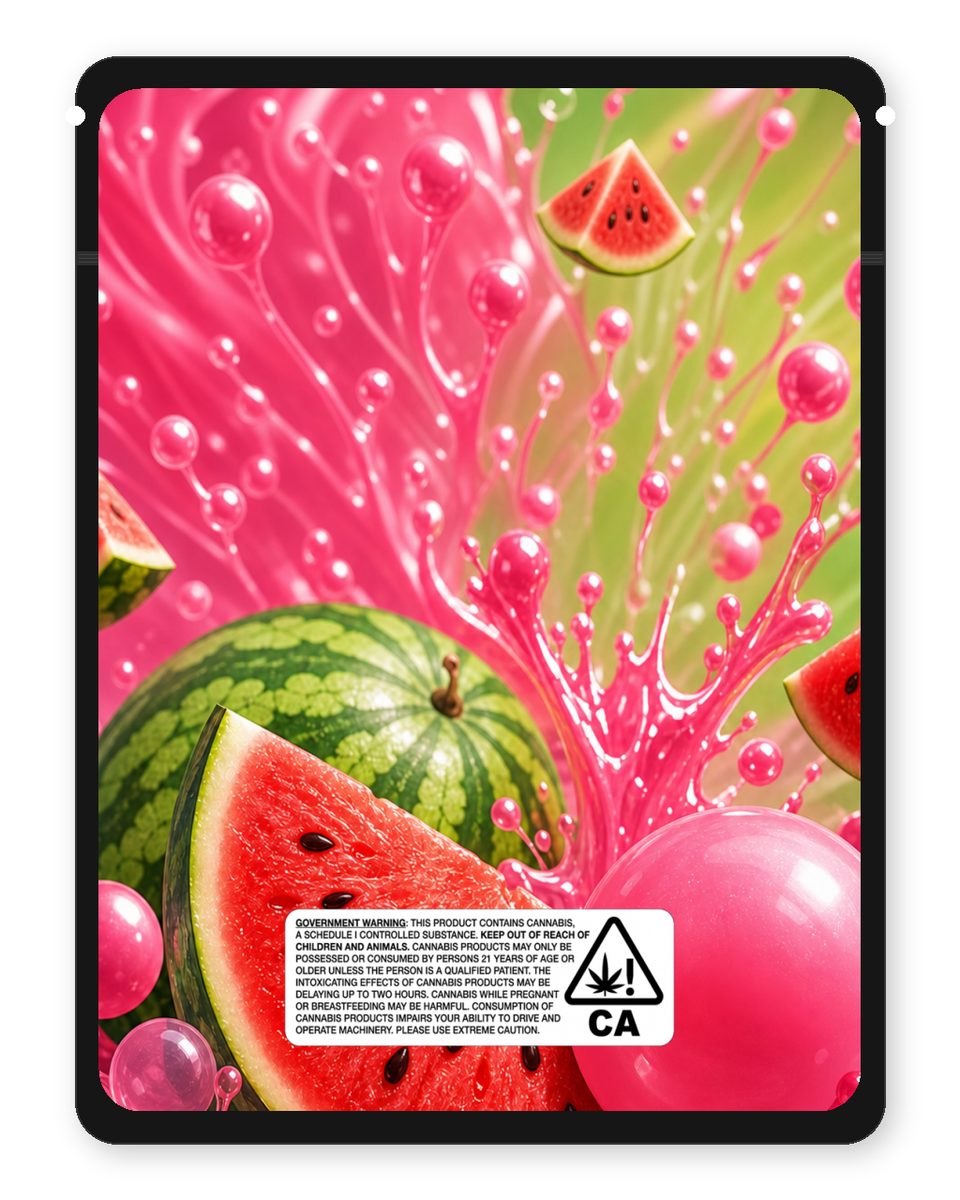 Watermelon bubble gum custom 4"x5" mylar bag design (back)