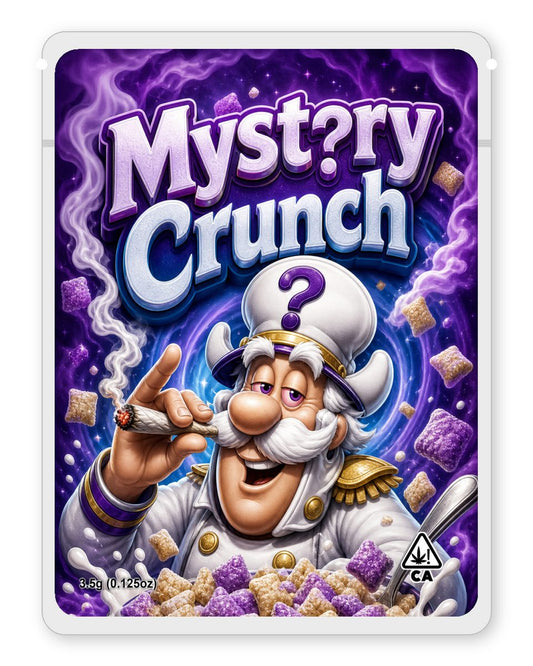 Mystery Crunch custom 4"x5" mylar bag design (front)