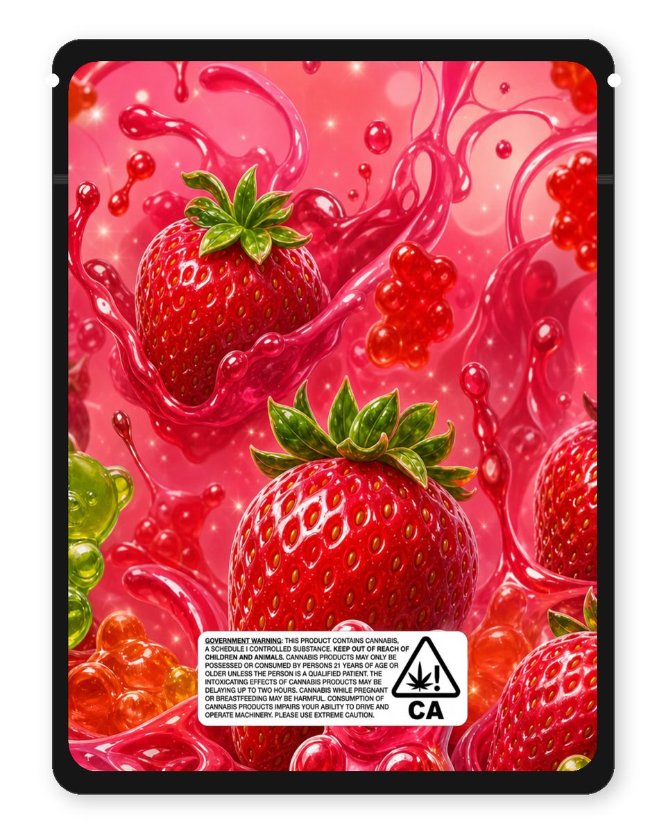 Strawberry Haribo custom 4"x5" mylar bag design (back)