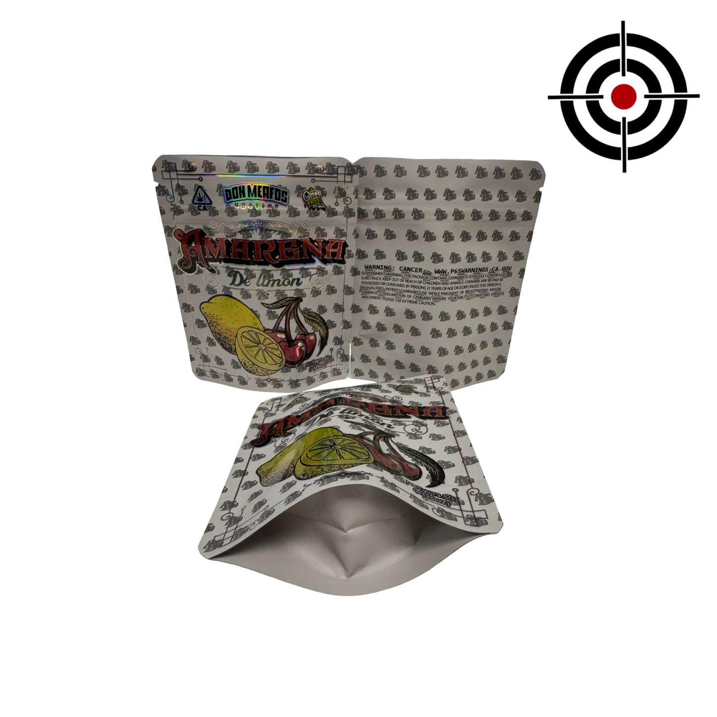 Amarena 3.5g Mylar Bags Don Merfos front, back and gusset