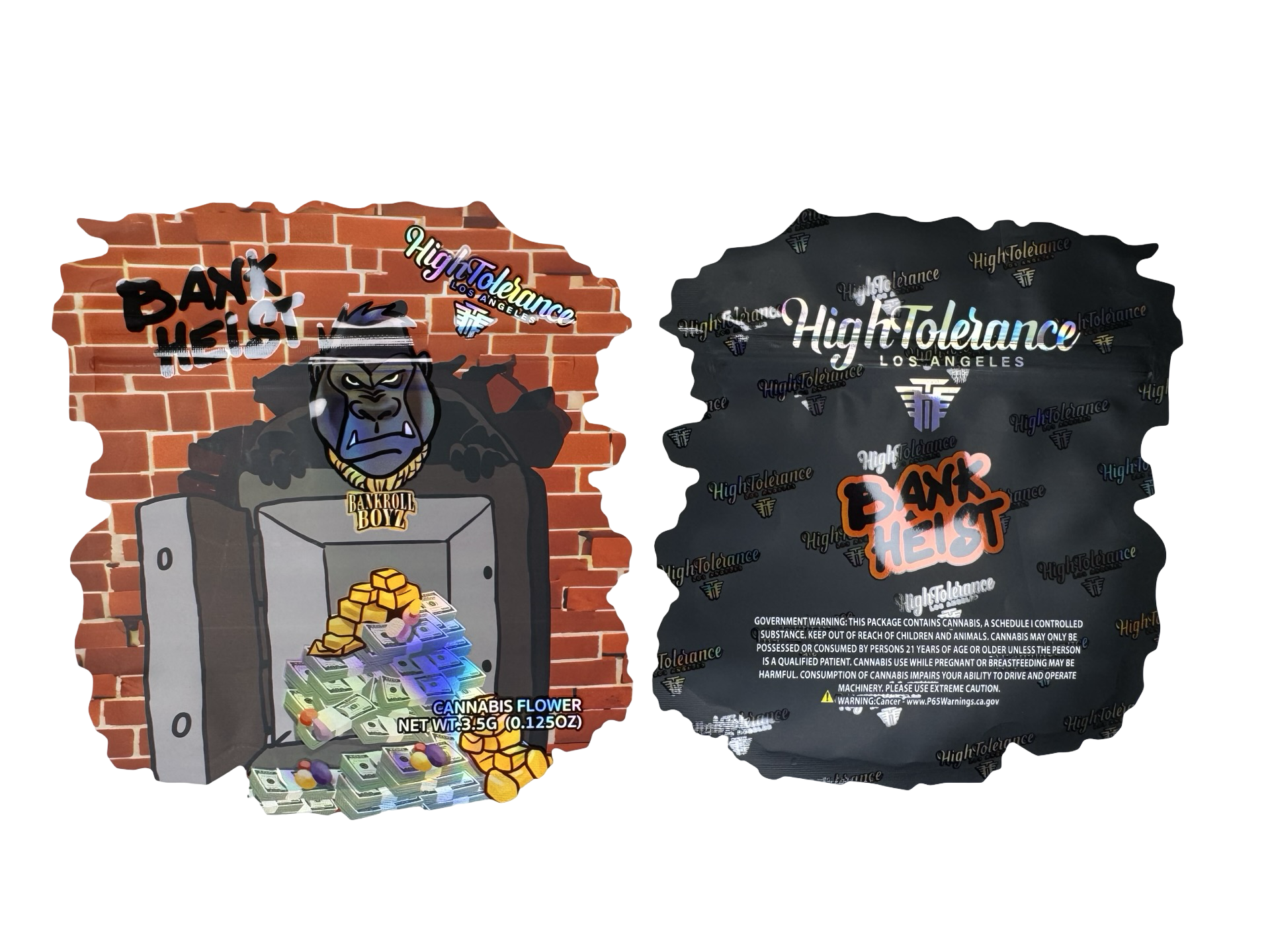 Bank Heist 3.5g Mylar Bags High Tolerance front and back