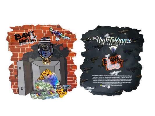 Bank Heist 3.5g Mylar Bags High Tolerance front and back